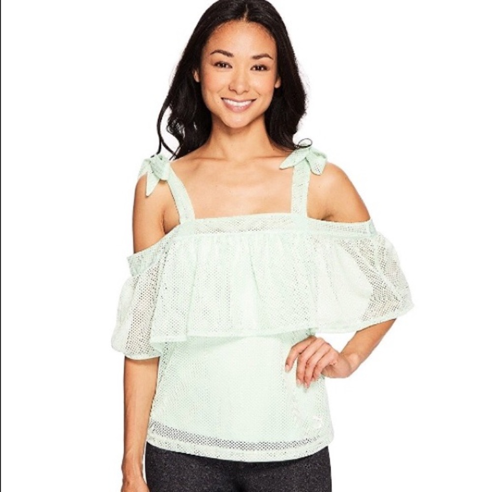 NWT Puma Xtreme Off Shoulder Green Mesh Tee Shirt